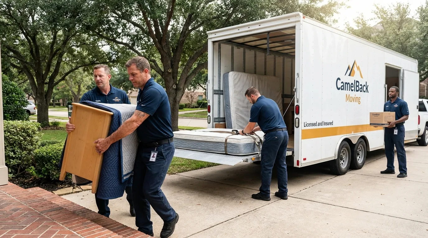 Crew loading residential truck for cross-state move from Rowland Heights, CA